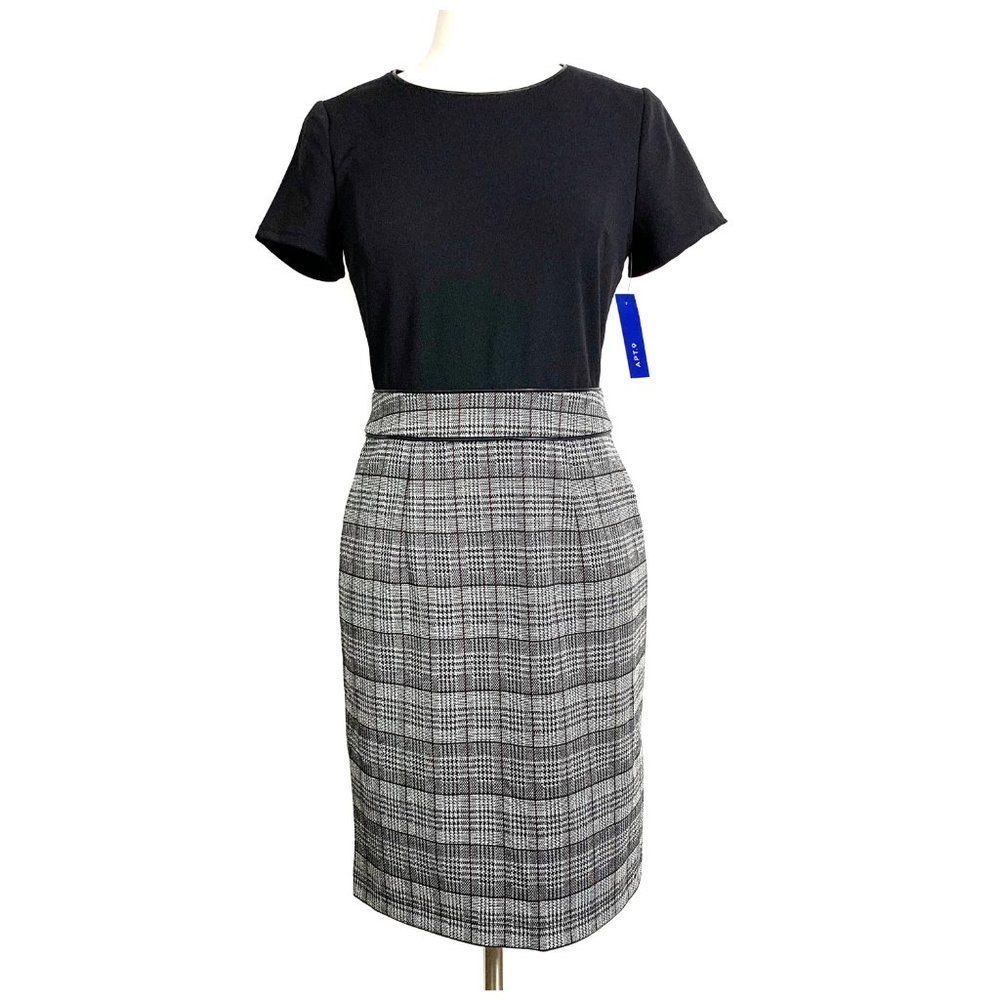 Apt 9 Black Gray Plaid Dress 4 NWT